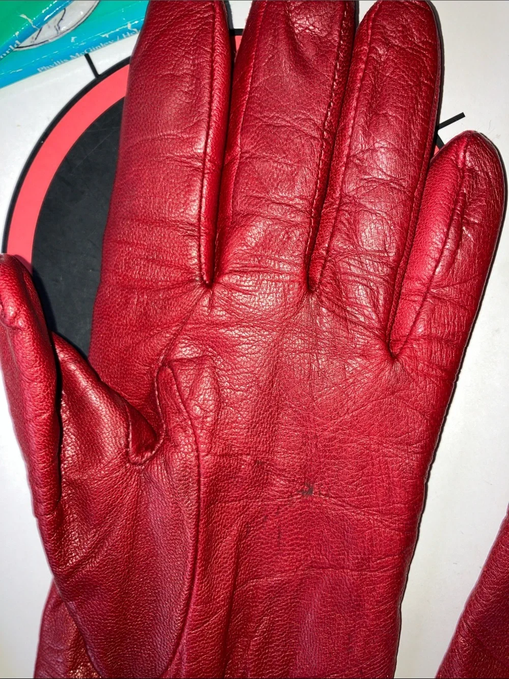 VINTAGE Red Leather Women's Gloves with Decorative Stitching